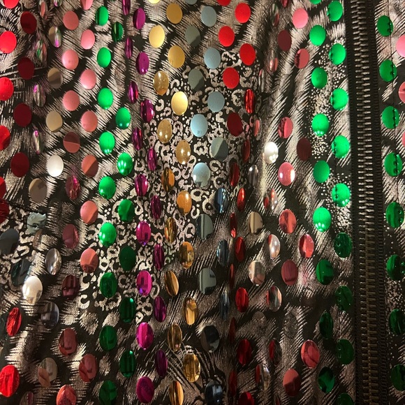 Mighty Retro/Vintage Metallic Silver Bomber Jacket with Multi-Colour Sequins - Picture 15 of 16